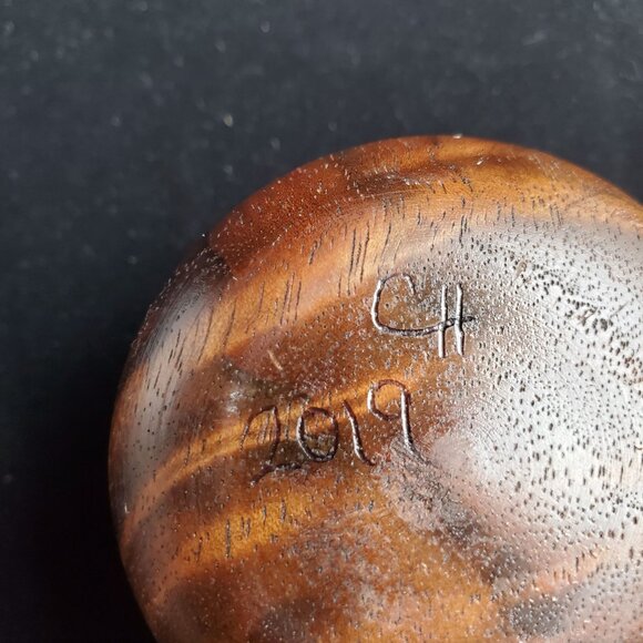 Vintage Wooden Trinket Jewelry Box Round with Inlaid Agate Top Lid - Picture 9 of 12